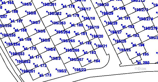 Parcela st. 182 v KÚ Lešany u Nelahozevsi, Katastrální mapa