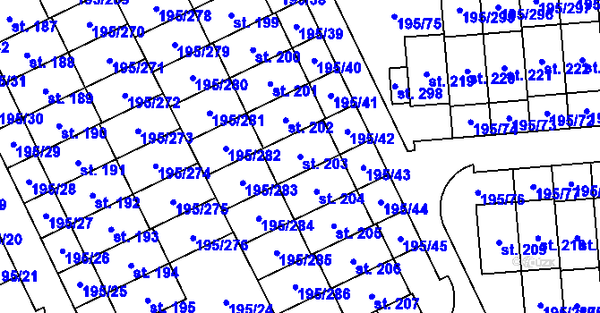 Parcela st. 203 v KÚ Lešany u Nelahozevsi, Katastrální mapa