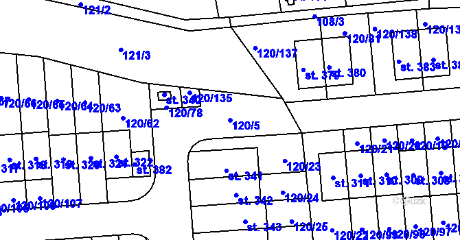 Parcela st. 120/5 v KÚ Lešany u Nelahozevsi, Katastrální mapa