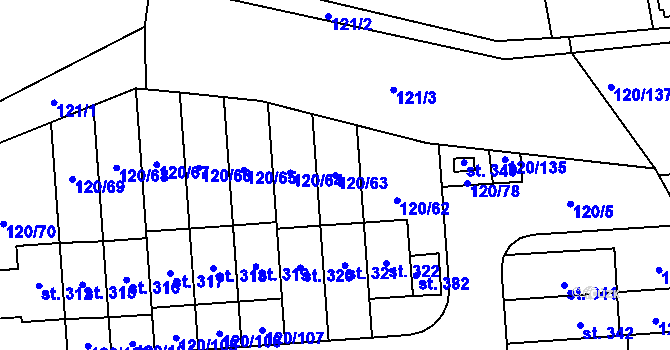 Parcela st. 120/63 v KÚ Lešany u Nelahozevsi, Katastrální mapa