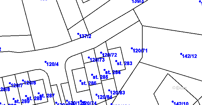 Parcela st. 120/72 v KÚ Lešany u Nelahozevsi, Katastrální mapa