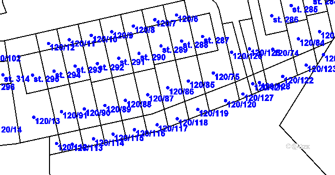Parcela st. 120/86 v KÚ Lešany u Nelahozevsi, Katastrální mapa