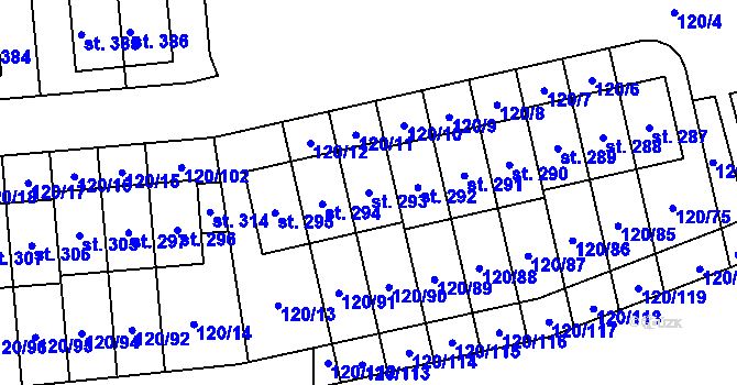 Parcela st. 293 v KÚ Lešany u Nelahozevsi, Katastrální mapa