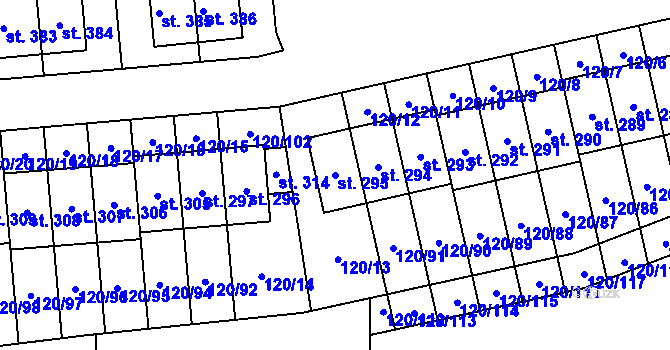 Parcela st. 295 v KÚ Lešany u Nelahozevsi, Katastrální mapa