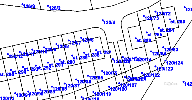 Parcela st. 287 v KÚ Lešany u Nelahozevsi, Katastrální mapa
