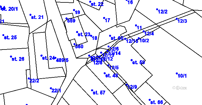 Parcela st. 12/13 v KÚ Lešany u Nelahozevsi, Katastrální mapa