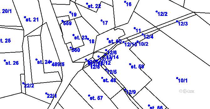 Parcela st. 12/14 v KÚ Lešany u Nelahozevsi, Katastrální mapa