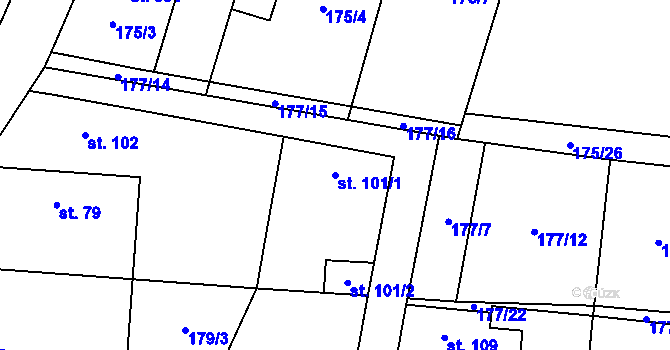Parcela st. 101/1 v KÚ Lešany u Nelahozevsi, Katastrální mapa