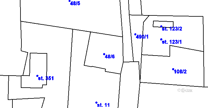 Parcela st. 48/6 v KÚ Lešany u Nelahozevsi, Katastrální mapa