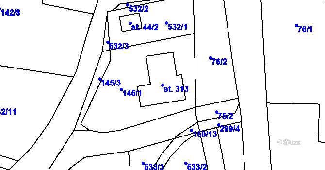 Parcela st. 313 v KÚ Lešany u Nelahozevsi, Katastrální mapa