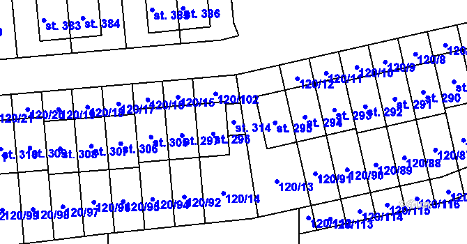 Parcela st. 314 v KÚ Lešany u Nelahozevsi, Katastrální mapa