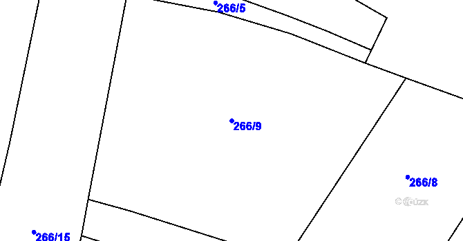 Parcela st. 266/9 v KÚ Lešany u Nelahozevsi, Katastrální mapa