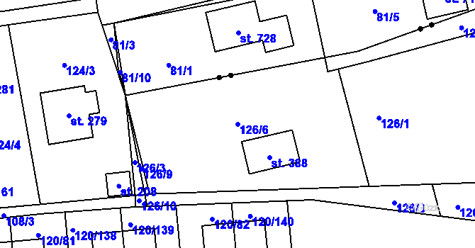 Parcela st. 126/6 v KÚ Lešany u Nelahozevsi, Katastrální mapa