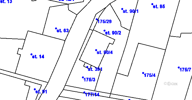 Parcela st. 90/4 v KÚ Lešany u Nelahozevsi, Katastrální mapa