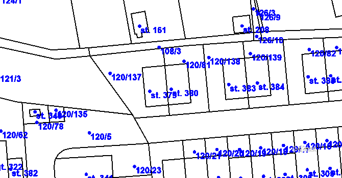 Parcela st. 380 v KÚ Lešany u Nelahozevsi, Katastrální mapa