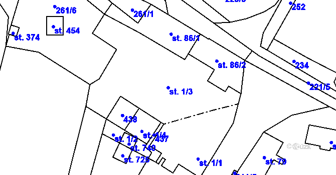 Parcela st. 1/3 v KÚ Nelahozeves, Katastrální mapa