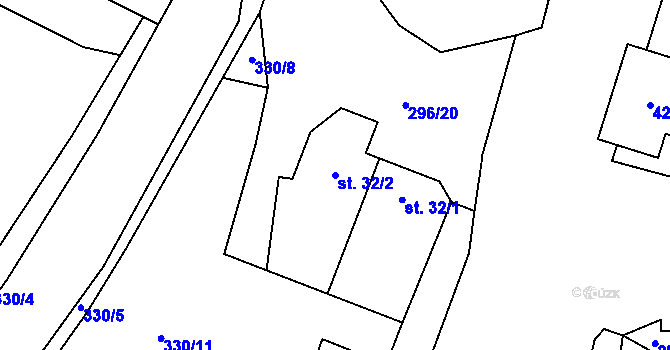 Parcela st. 32/2 v KÚ Nelahozeves, Katastrální mapa