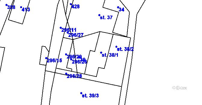 Parcela st. 38/1 v KÚ Nelahozeves, Katastrální mapa