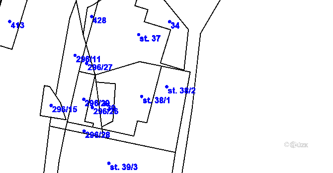 Parcela st. 38/2 v KÚ Nelahozeves, Katastrální mapa