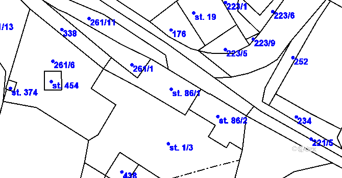 Parcela st. 86/1 v KÚ Nelahozeves, Katastrální mapa
