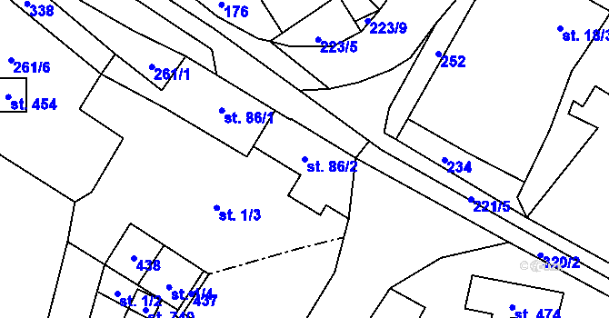 Parcela st. 86/2 v KÚ Nelahozeves, Katastrální mapa