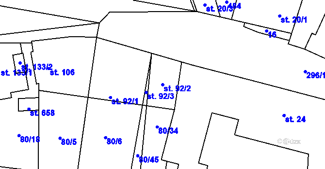 Parcela st. 92/2 v KÚ Nelahozeves, Katastrální mapa