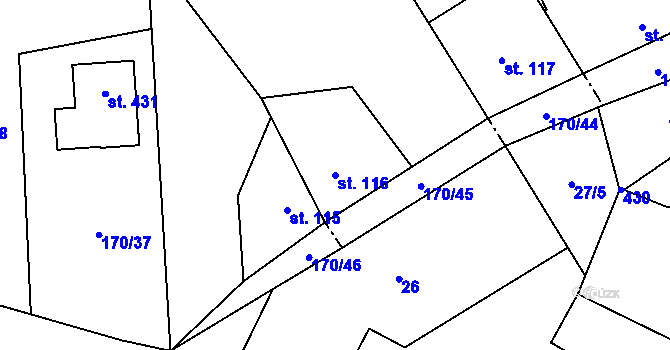 Parcela st. 116 v KÚ Nelahozeves, Katastrální mapa
