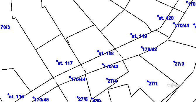 Parcela st. 118 v KÚ Nelahozeves, Katastrální mapa