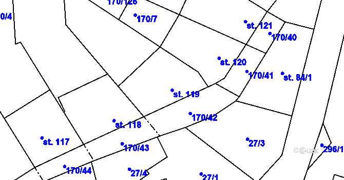 Parcela st. 119 v KÚ Nelahozeves, Katastrální mapa