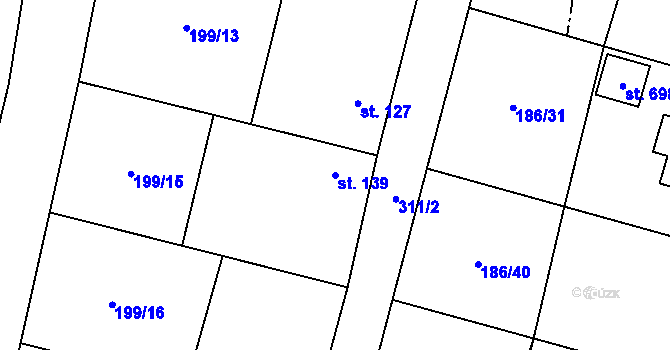 Parcela st. 139 v KÚ Nelahozeves, Katastrální mapa