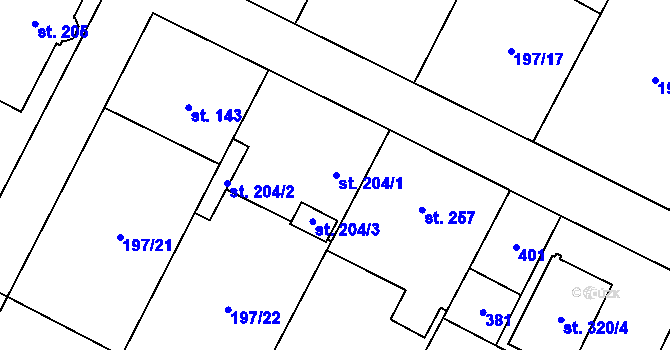 Parcela st. 204 v KÚ Nelahozeves, Katastrální mapa