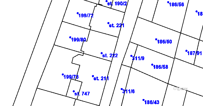 Parcela st. 222 v KÚ Nelahozeves, Katastrální mapa