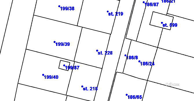 Parcela st. 228 v KÚ Nelahozeves, Katastrální mapa