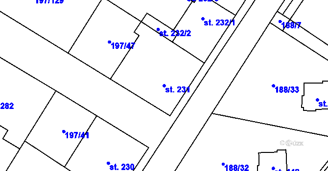 Parcela st. 231 v KÚ Nelahozeves, Katastrální mapa