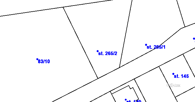 Parcela st. 265/2 v KÚ Nelahozeves, Katastrální mapa