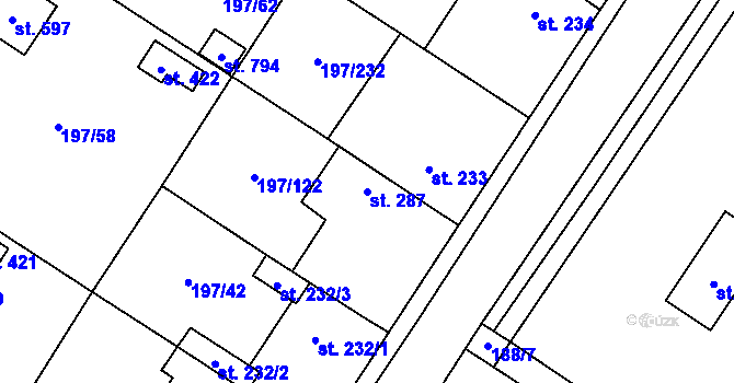 Parcela st. 287 v KÚ Nelahozeves, Katastrální mapa