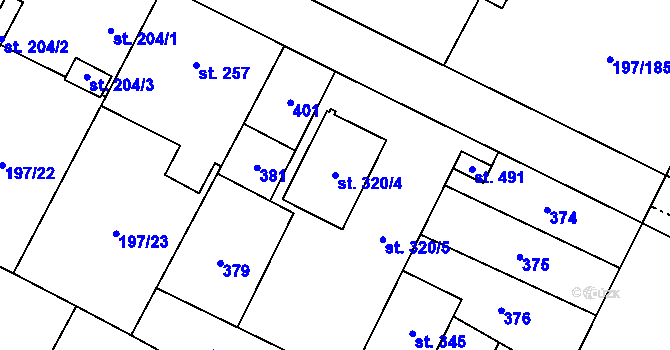 Parcela st. 320/4 v KÚ Nelahozeves, Katastrální mapa