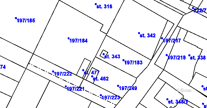Parcela st. 343 v KÚ Nelahozeves, Katastrální mapa
