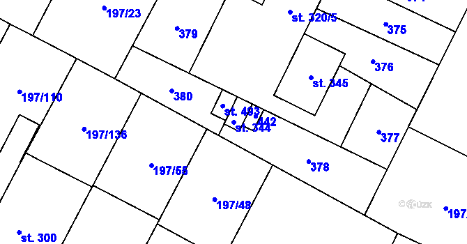 Parcela st. 344 v KÚ Nelahozeves, Katastrální mapa