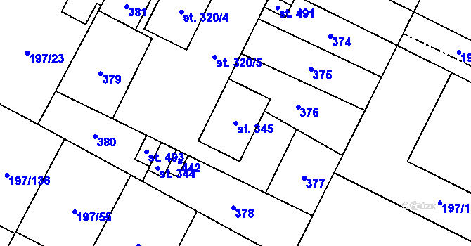Parcela st. 345 v KÚ Nelahozeves, Katastrální mapa