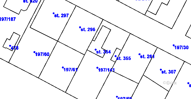 Parcela st. 354 v KÚ Nelahozeves, Katastrální mapa