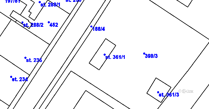Parcela st. 361/1 v KÚ Nelahozeves, Katastrální mapa