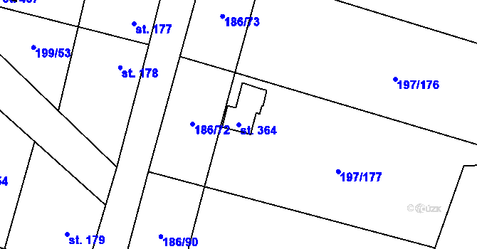Parcela st. 364 v KÚ Nelahozeves, Katastrální mapa