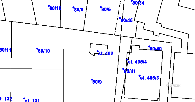 Parcela st. 402 v KÚ Nelahozeves, Katastrální mapa