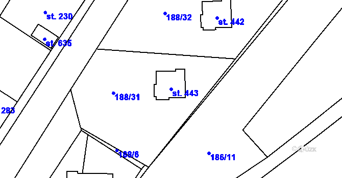 Parcela st. 443 v KÚ Nelahozeves, Katastrální mapa