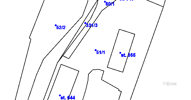 Parcela st. 51/1 v KÚ Nelahozeves, Katastrální mapa