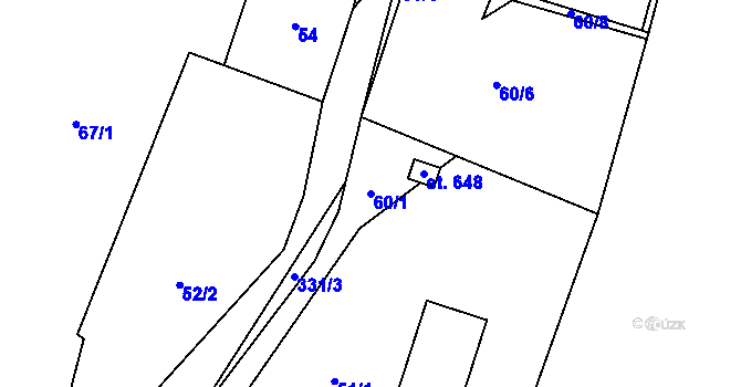 Parcela st. 60/1 v KÚ Nelahozeves, Katastrální mapa