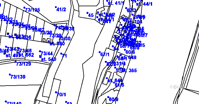 Parcela st. 67/1 v KÚ Nelahozeves, Katastrální mapa