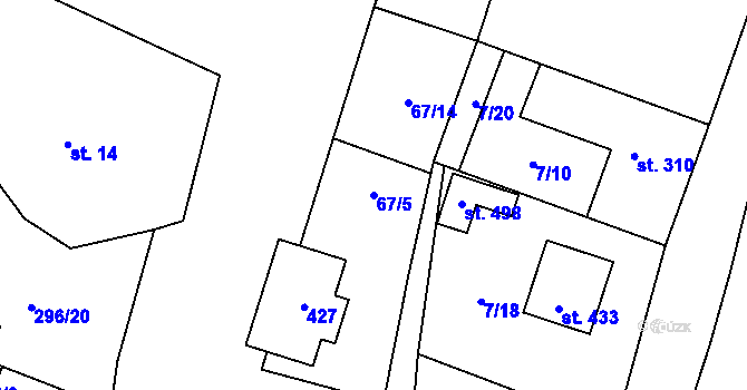 Parcela st. 67/5 v KÚ Nelahozeves, Katastrální mapa