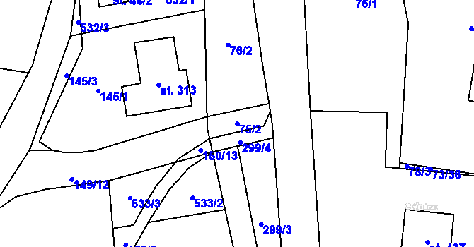 Parcela st. 75/2 v KÚ Nelahozeves, Katastrální mapa